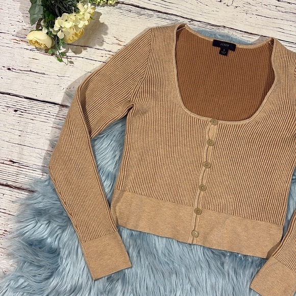 J.CREW Women's Camel Tan Scoopneck Stretch Cardigan Top - Picture 4 of 8